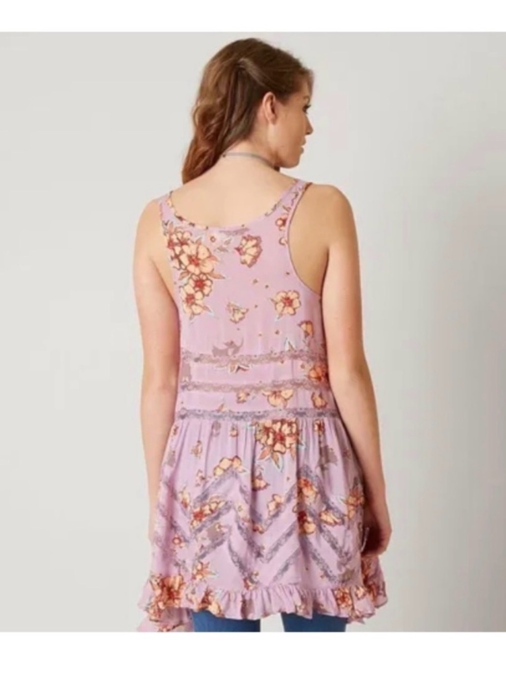 Free People Intimately Sleeveless Trapeze Tunic Dress Lilac Floral Lace Size L - Picture 9 of 11